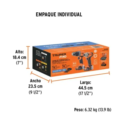 Set Taladro Percutor Atornillador Inalámbrico 20v Truper Pro