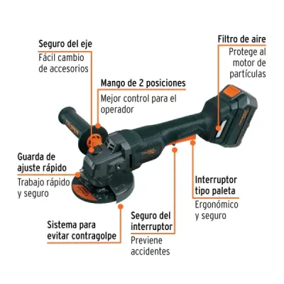 Pulidora Angular Inalámbrica 4.1/2' 20v Truper Max Batería
