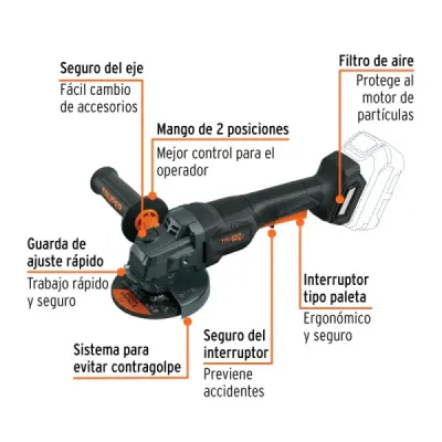 Pulidora Angular Inalámbrica 4.1/2' 20v Truper Max