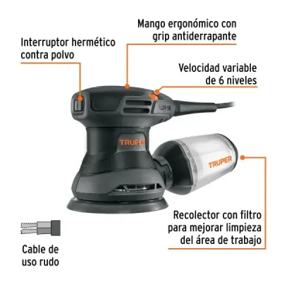 Lijadora Roto-orbital 5' 260 W Truper Industrial 12500 Opm