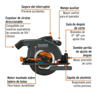 Sierra Circular 7.1/4' 1900w Truper Industrial Corte 60 Mm
