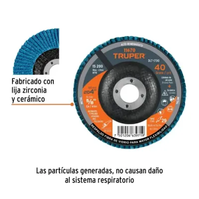Disco Laminado Flap 4' Acero Truper Fibra Vidrio Grano 40