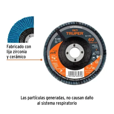 Disco Laminado Flap 4' Acero Truper Fibra Vidrio Grano 60