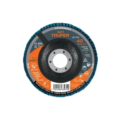Disco Laminado Flap 4.1/2' Truper Fibra Vidrio Grano 40