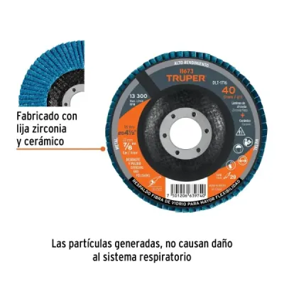 Disco Laminado Flap 4.1/2' Truper Fibra Vidrio Grano 40
