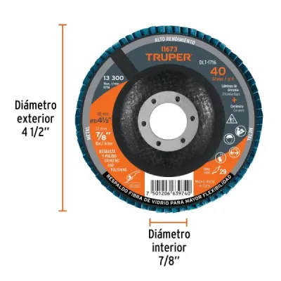 Disco Laminado Flap 4.1/2' Truper Fibra Vidrio Grano 40