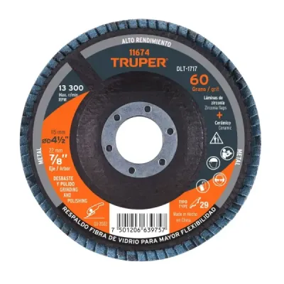 Disco Laminado Flap 4.1/2' Truper Fibra Vidrio Grano 60