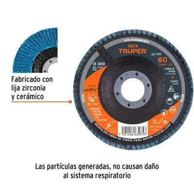 Disco Laminado Flap 4.1/2' Truper Fibra Vidrio Grano 60