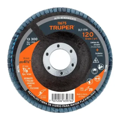 Disco Laminado Flap 4.1/2' Truper Fibra Vidrio Grano 120