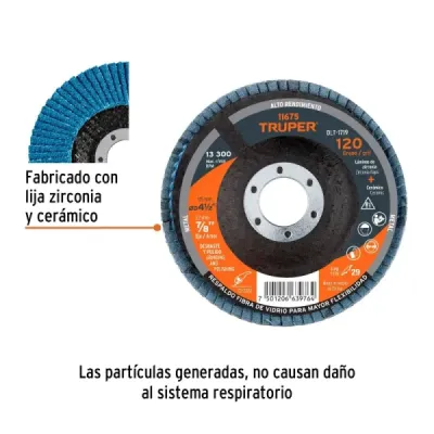Disco Laminado Flap 4.1/2' Truper Fibra Vidrio Grano 120
