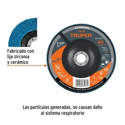 Disco Laminado Flap 7' Acero Truper Fibra Vidrio Grano 40