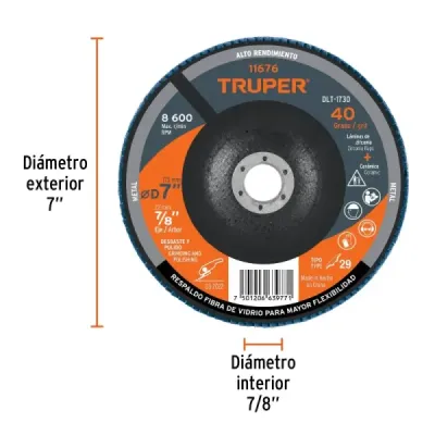 Disco Laminado Flap 7' Acero Truper Fibra Vidrio Grano 40