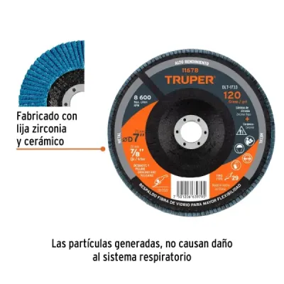 Disco Laminado Flap 7' Acero Truper Fibra Vidrio Grano 120