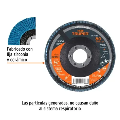 Disco Laminado Flap 4.1/2' Truper Fibra Vidrio Grano 80