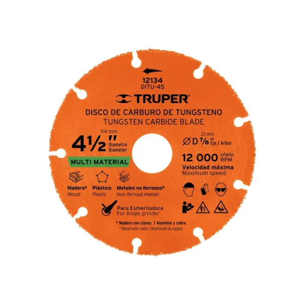 Disco Tungsteno Multimaterial 4.1/2' Truper Centro 7/8' (DITU-45 - 12134)