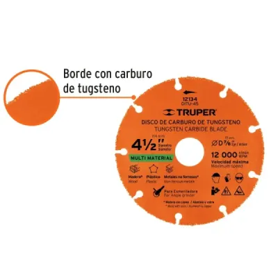 Disco Tungsteno Multimaterial 4.1/2' Truper Centro 7/8'