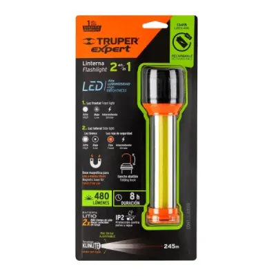 Linterna Led 480lm Emergencia Aluminio Truper Luz Lateral