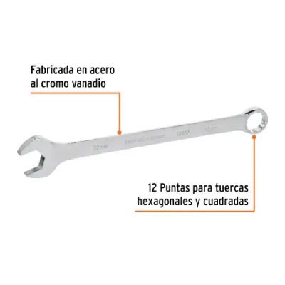 Llave Mixta Extralarga 32mm Largo 441mm Truper Cabeza 15°