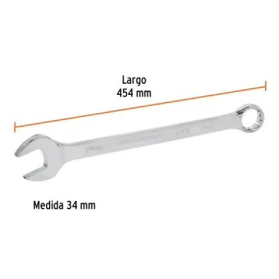 Llave Mixta Extralarga 34mm Largo 454mm Truper Cabeza 15°