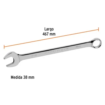 Llave Mixta Extralarga 38mm Largo 467mm Truper Cabeza 15°