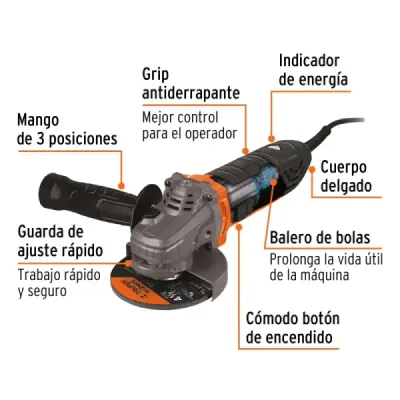 Pulidora Esmeriladora 4.1/2' 700w Truper Pro Ergo Swtich