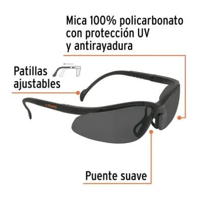 Gafas Protectoras Seguridad Gris Truper Vision Ajustables