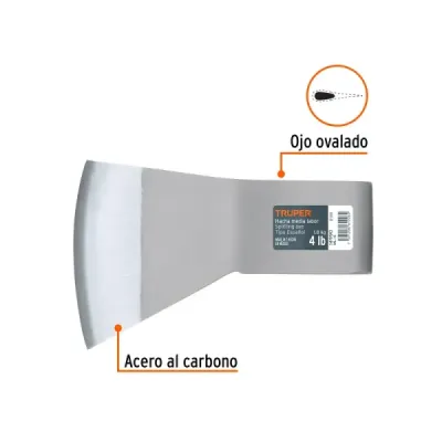 Hacha Media Labor 4 Lb Truper Sin Mango Ángulo Reducido