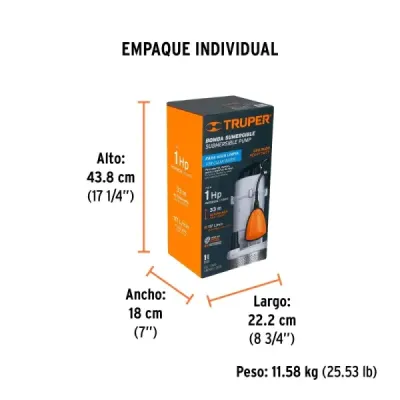 Bomba Sumergible 1hp 117l/m Agua Limpia Truper Altura 33m