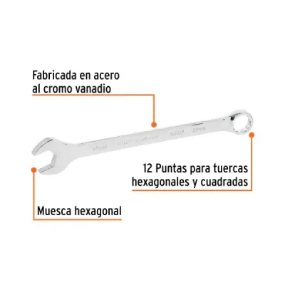 Llave Mixta Extralarga 24mm Largo 336mm Truper Cabeza 15°