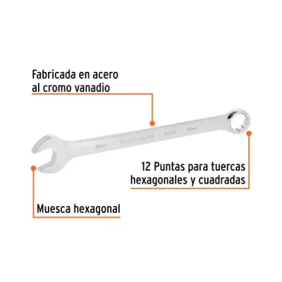 Llave Mixta Extralarga 28mm Largo 393mm Truper Cabeza 15°