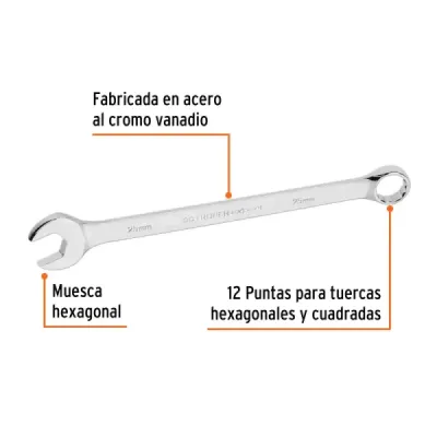 Llave Mixta Extralarga 25mm Largo 355mm Truper Cabeza 15°