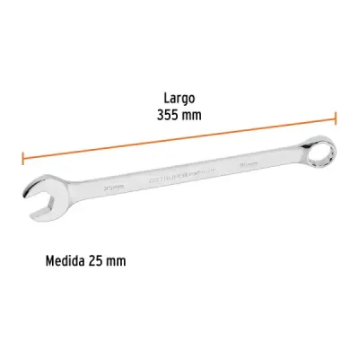 Llave Mixta Extralarga 25mm Largo 355mm Truper Cabeza 15°