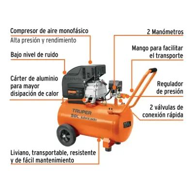 Compresor De Aire 3.1/2hp 50l Truper Con Manguera Y Pistola
