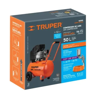 Compresor De Aire 3.1/2hp 50l Truper Con Manguera Y Pistola