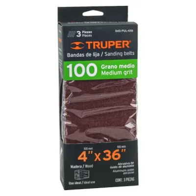 Set 3 Lijas De Banda Madera 4' X 36' Truper Tela Grano 100