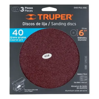 Set 3 Disco De Lija 6' Velcro Truper Grano 40 Madera Metal