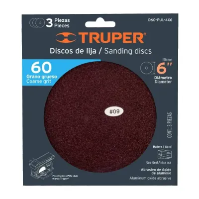 Set 3 Disco De Lija 6' Velcro Truper Grano 60 Madera Metal