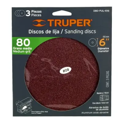 Set 3 Disco De Lija 6' Velcro Truper Grano 80 Madera Metal