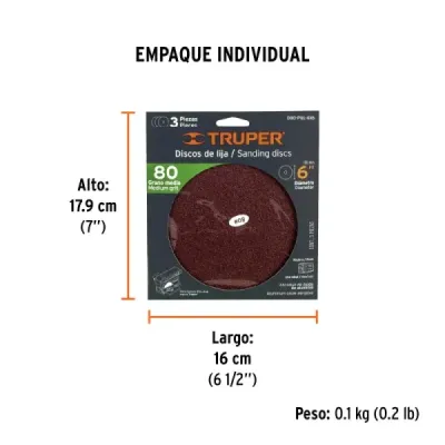 Set 3 Disco De Lija 6' Velcro Truper Grano 80 Madera Metal