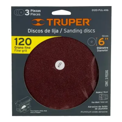 Set 3 Disco De Lija 6' Velcro Truper Grano 120 Madera Metal
