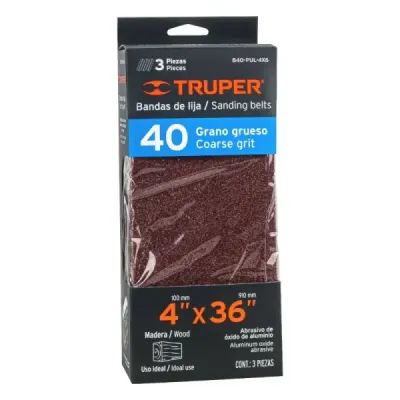 Set 3 Lijas De Banda Madera 4' X 36' Truper Tela Grano 40