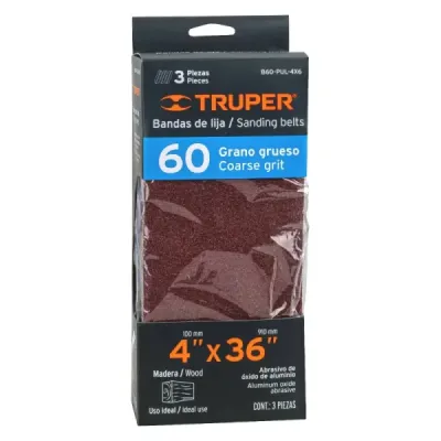 Set 3 Lijas De Banda Madera 4' X 36' Truper Tela Grano 60