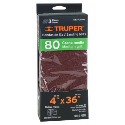 Set 3 Lijas De Banda Madera 4' X 36' Truper Tela Grano 80