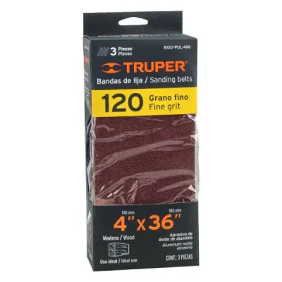 Set 3 Lijas De Banda Madera 4' X 36' Truper Tela Grano 120