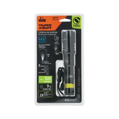 Linterna Led Recargable Aluminio 500 Lm Truper Expert 180 M
