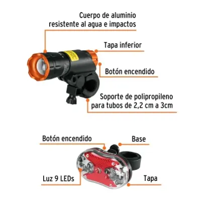 Juego 2 Linternas Bicicleta Recargable Truper Lupa Multiled
