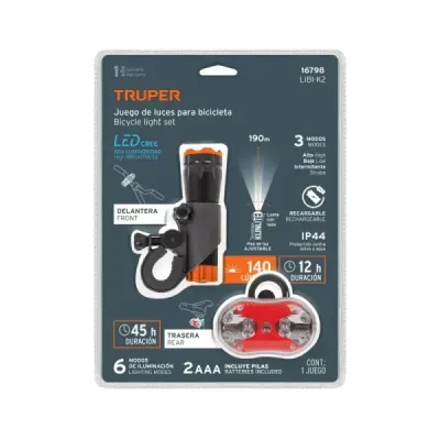 Juego 2 Linternas Bicicleta Recargable Truper Lupa Multiled