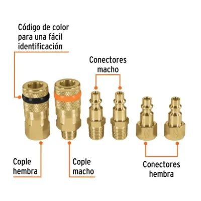 Juego 6 Acoples Conectores Rápidos Compresor De Aire Truper
