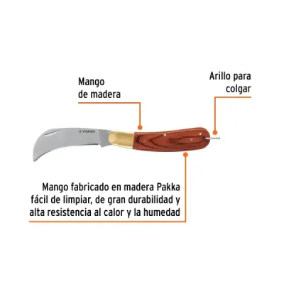 Cuchillo Industrial Electricista 8'x2mm Truper Mango Madera