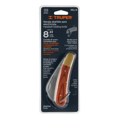 Cuchillo Industrial Electricista 8'x2mm Truper Mango Madera